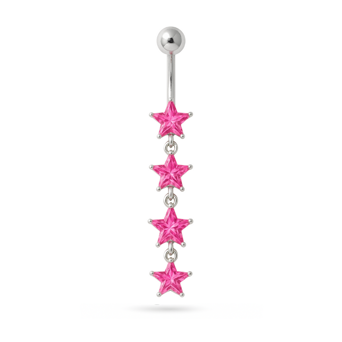925 Sterling Silver Jewel Four Continuous Star Dangling Belly Ring - Monster Piercing