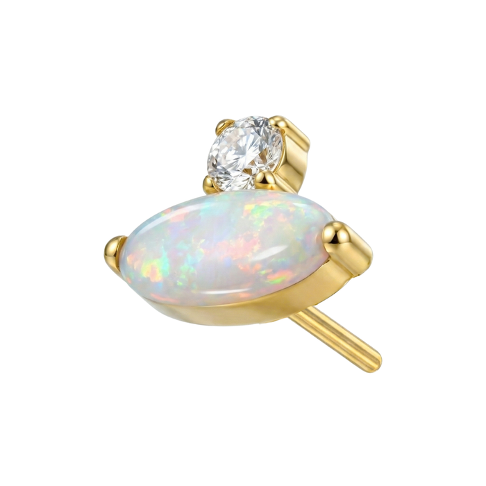 G23 titanium oval opal & CZ jeweled threadless top with gold setting