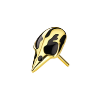 G23 Titanium Raven Skull Top in gold with black enamel, threadless push fit design for cartilage or tragus piercings. Bold gothic style jewelry.