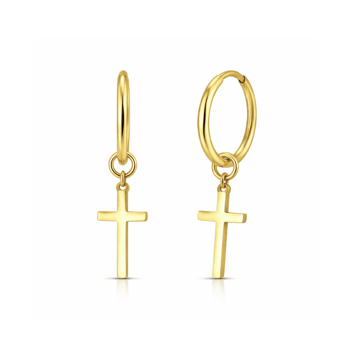 316L Surgical Steel CZ Jewelled Dangling Cross Hinged Earring Pair United Kingdom