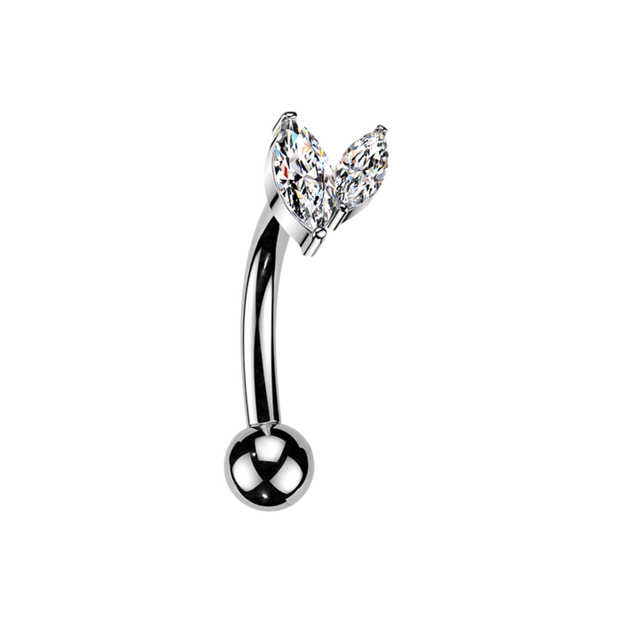 G23 Grade Titanium Double Marquise CZ Curved Bar