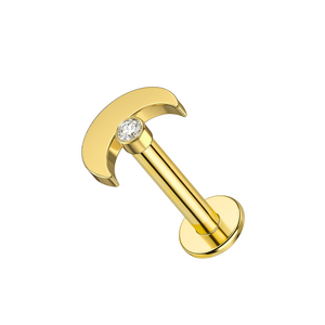 14K Gold Cubic Zirconia Jewelled Crescent Top With Internal Thread Base Labret