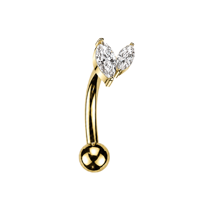 G23 Grade Titanium Double Marquise CZ Curved Bar