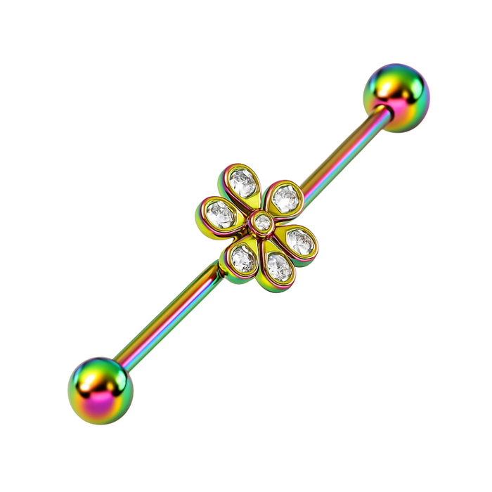 316L Surgical Steel With Anodised CZ Studded Daisy Industrial Barbell