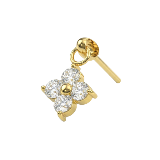 Gold flower dangle labret with cubic zirconia stones for cartilage piercings