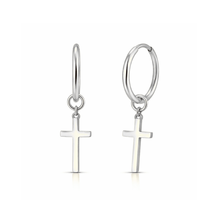 316L Surgical Steel CZ Jewelled Dangling Cross Hinged Earring Pair United Kingdom