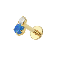 G23 Titanium Dark Blue Opal & CZ Duo Threadless Flatback Stud Monster Piercing United Kingdom