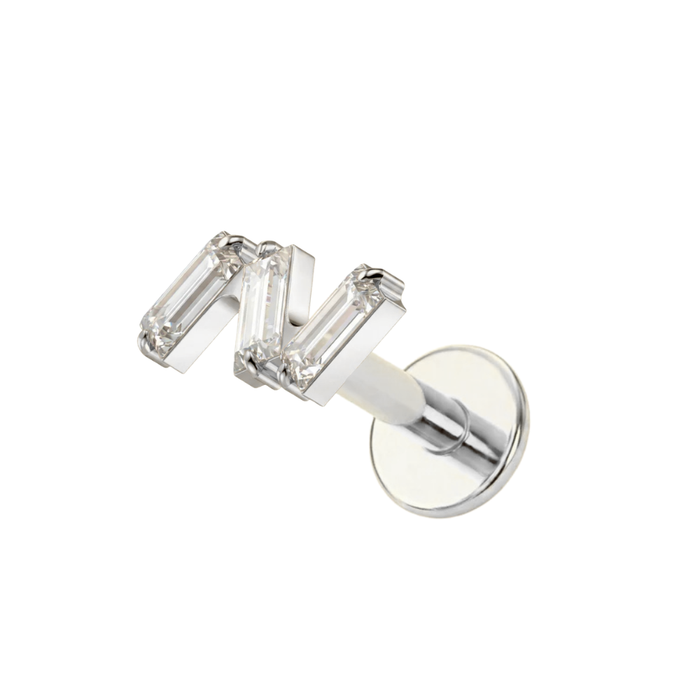 G23 Titanium Triple CZ Baguette Threadless Flatback Stud Monster Piercing United Kingdom