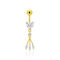 Sterling Silver Heart Belly Ring – Elegant Shine in gold with clear heart and crystal drops, adds sparkle to any belly piercing collection.