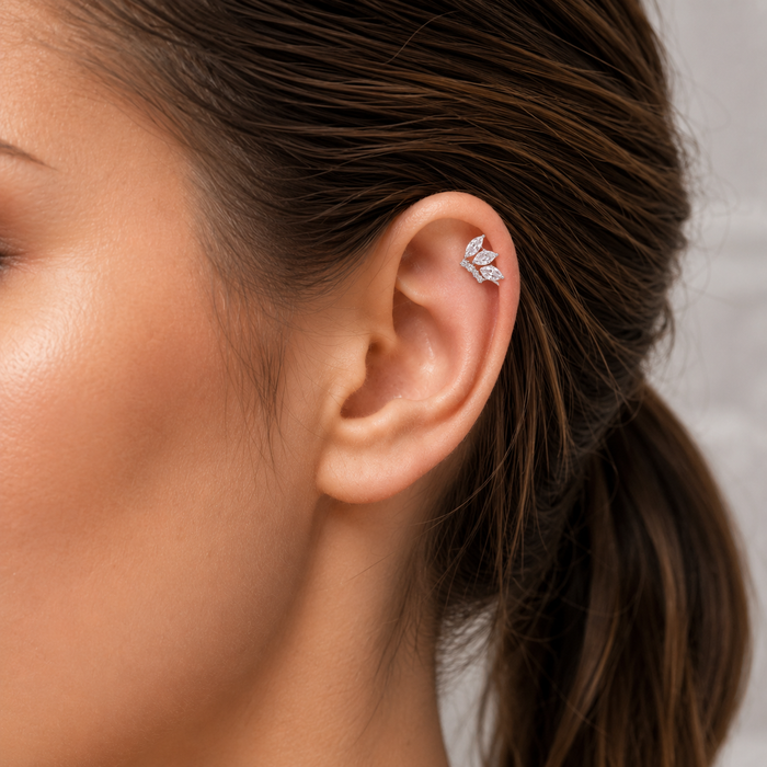 G23 Titanium Marquise CZ Butterfly Threadless Flatback Stud