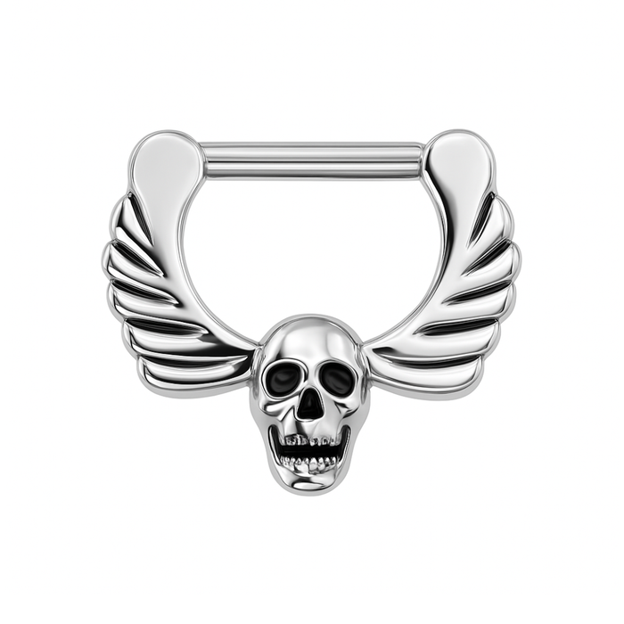 316L Surgical Steel Skull & Angel Wings Septum Clicker