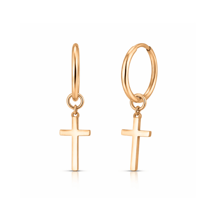 316L Surgical Steel CZ Jewelled Dangling Cross Hinged Earring Pair United Kingdom
