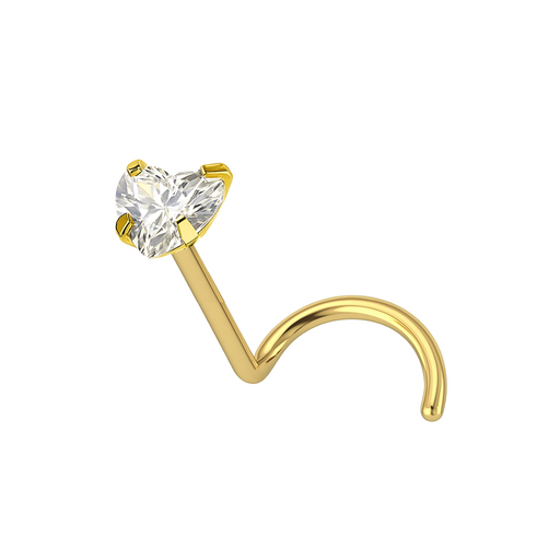 14K Gold Heart Cubic Zirconia Jewelled Nose Screw Stud - Monster Piercing