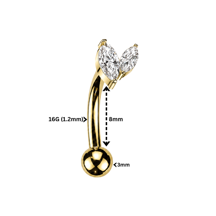 G23 Grade Titanium Double Marquise CZ Curved Bar