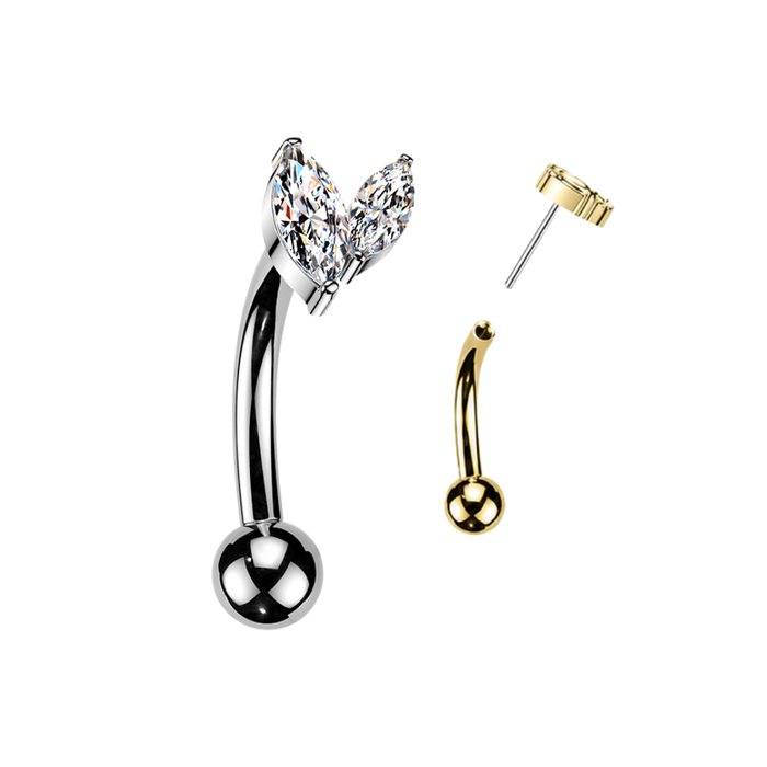 G23 Grade Titanium Double Marquise CZ Curved Bar