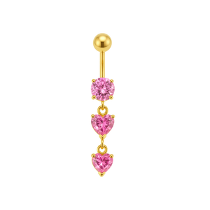925 Sterling Silver Tiered Heart CZ Drop Dangling Belly Ring