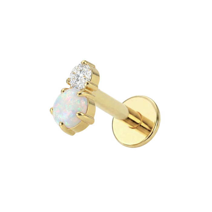 G23 Titanium White Opal & CZ Duo Threadless Flatback Stud