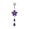 925 Sterling Silver Fancy Jewelled Flower With SS Bar Navel Ring