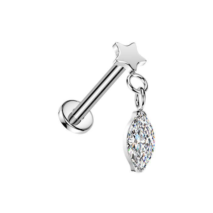 G23 Titanium Star & Marquise CZ Dangle Threadless Flatback Stud