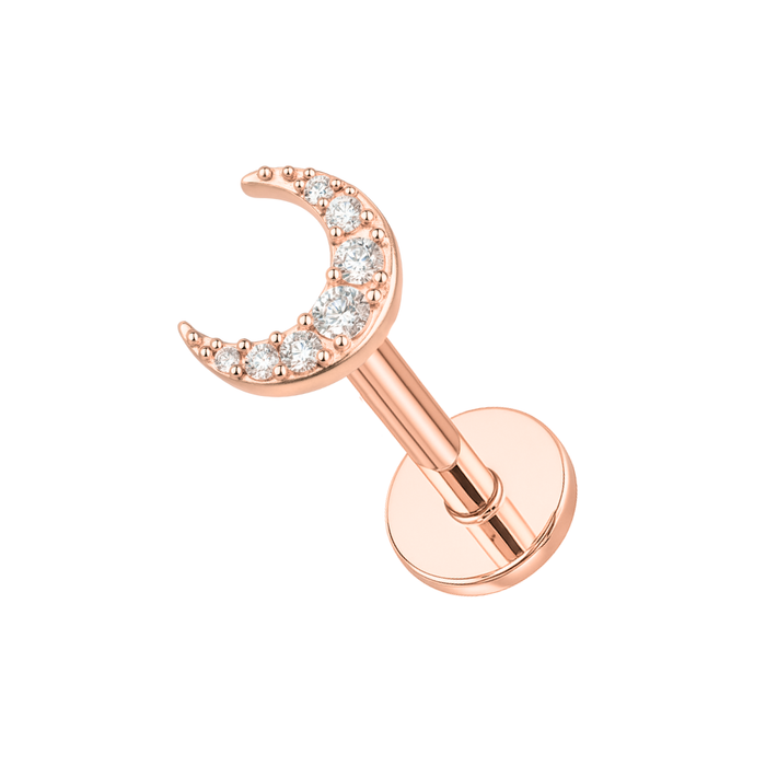 316L Surgical Steel Jewelled Crescent Moon Flatback Labret Cartilage Helix Tragus Piercing Ear Stud