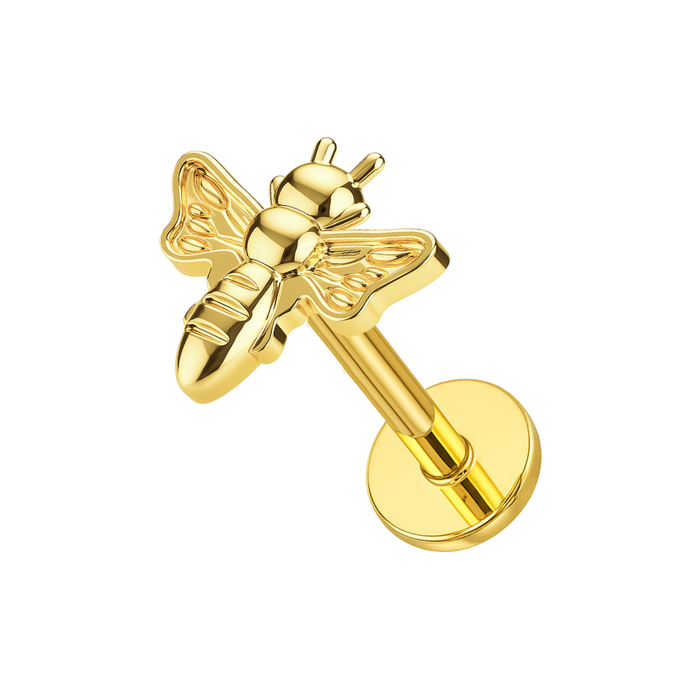 G23 Titanium CZ Jewelled Buzzing Bee Threadless Flatback Stud