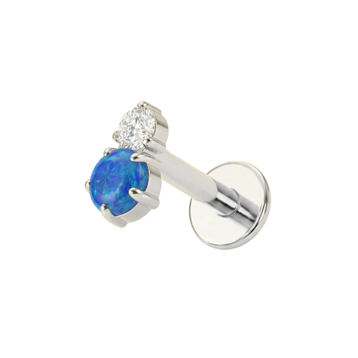G23 Titanium Dark Blue Opal & CZ Duo Threadless Flatback Stud