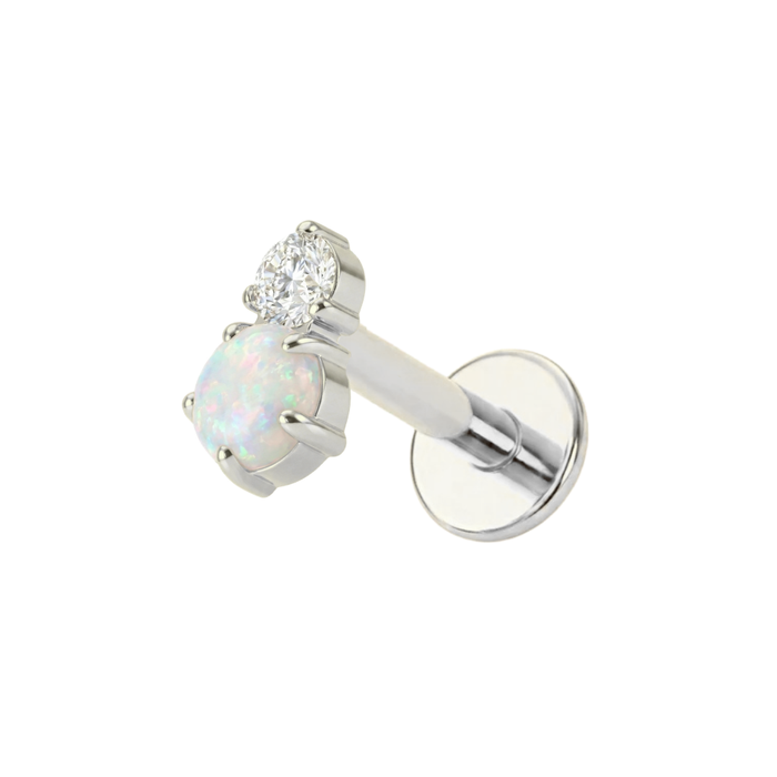 G23 Titanium White Opal & CZ Duo Threadless Flatback Stud