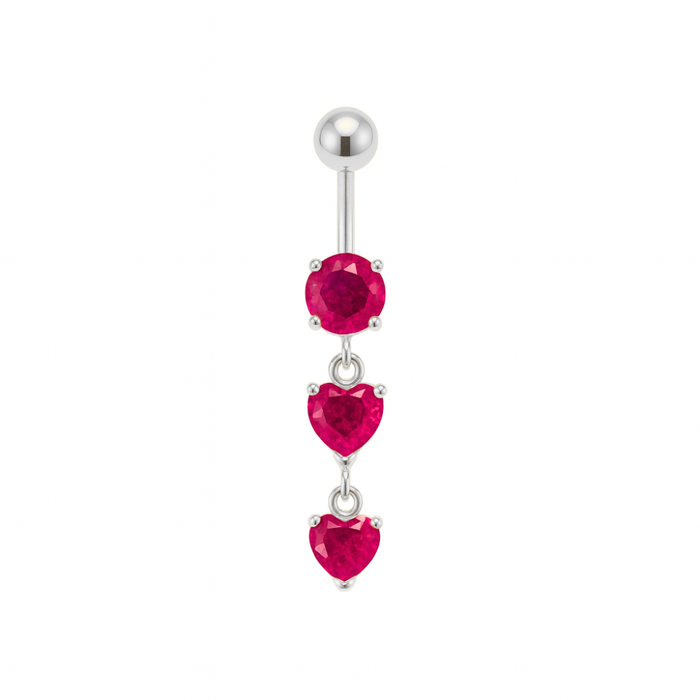 925 Sterling Silver Tiered Heart CZ Drop Dangling Belly Ring