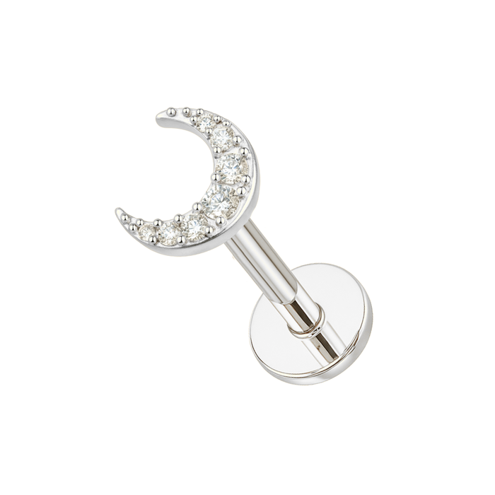 316L Surgical Steel Jewelled Crescent Moon Flatback Labret Cartilage Helix Tragus Piercing Ear Stud