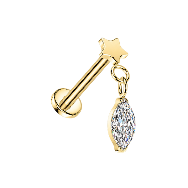 G23 Titanium Star & Marquise CZ Dangle Threadless Flatback Stud
