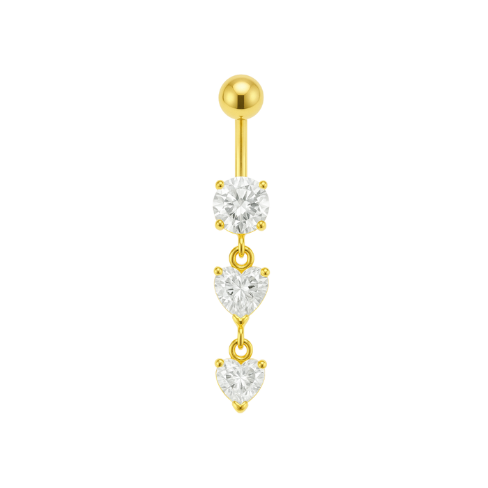 925 Sterling Silver Tiered Heart CZ Drop Dangling Belly Ring