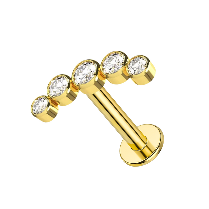 14K Gold Internally Threaded Round CZ Jewelled Bezel Set Screw Fit Stud - Monster Piercing