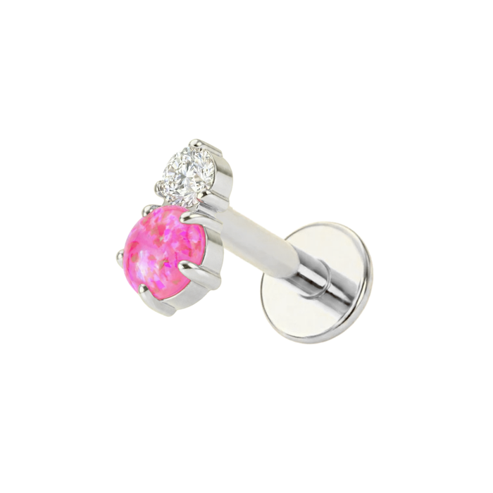 G23 Titanium Pink Opal & CZ Duo Threadless Flatback Stud Monster Piercing United Kingdom