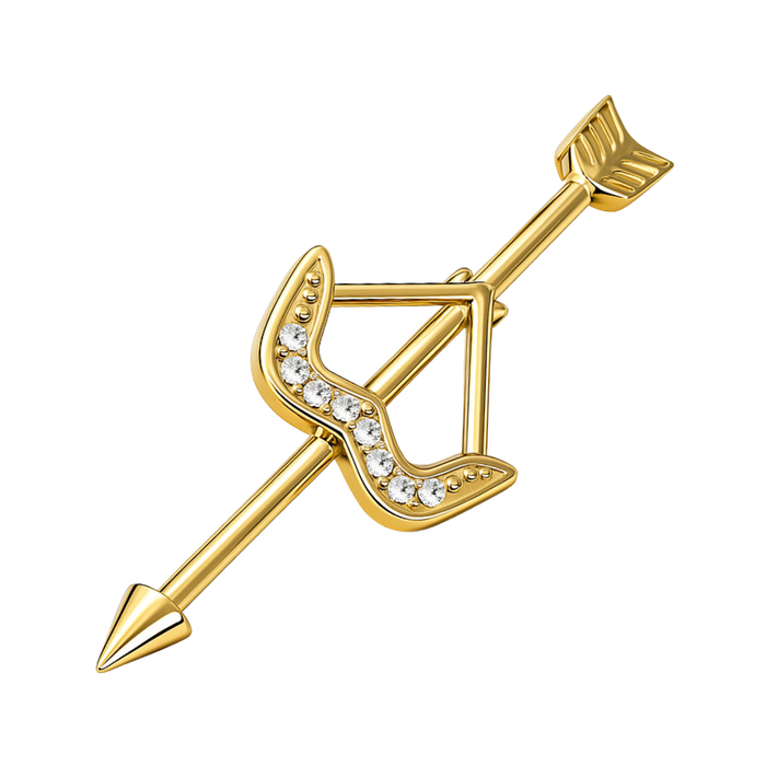 316L Surgical Steel With Anodised Arrow CZ Dazzling Bow Industrial Barbell