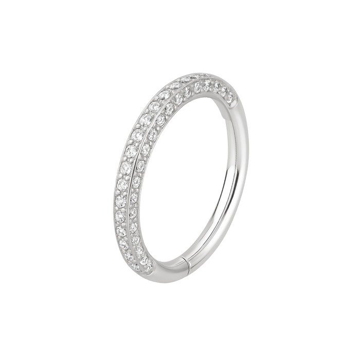 316L Surgical Steel Double Jewelled Micro Setting CZ Stones Hinged Segment Clicker Ring - Monster Piercing