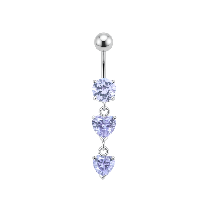 925 Sterling Silver Tiered Heart CZ Drop Dangling Belly Ring