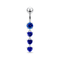925 Sterling Silver Dangling Jewelled Hearts Navel Ring