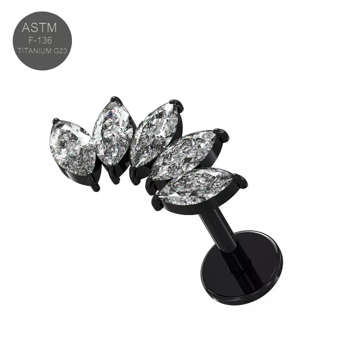 G23 Titanium CZ Jewelled Marquise Tiara Threadless Push-Fit Flat Back