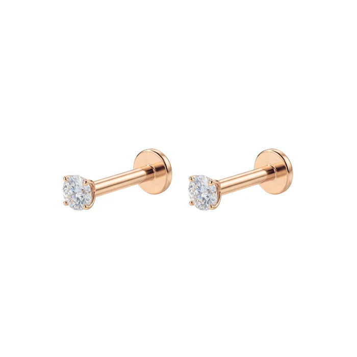 925 Sterling Silver Round CZ Jewelled Threadless Flatback Pair
