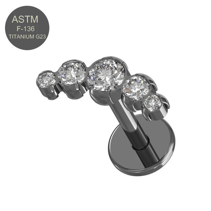 G23 Grade Titanium Fünf CZ Jewelled Push-Fit Flache Rückseite