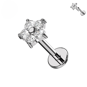 925 Sterling Silver CZ Jewelled Flower Threadless Flatback Stud