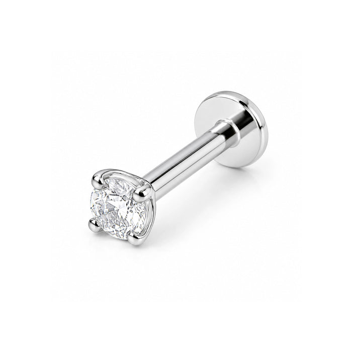 925 Sterling Silver Round CZ Jewelled Threadless Flatback Stud