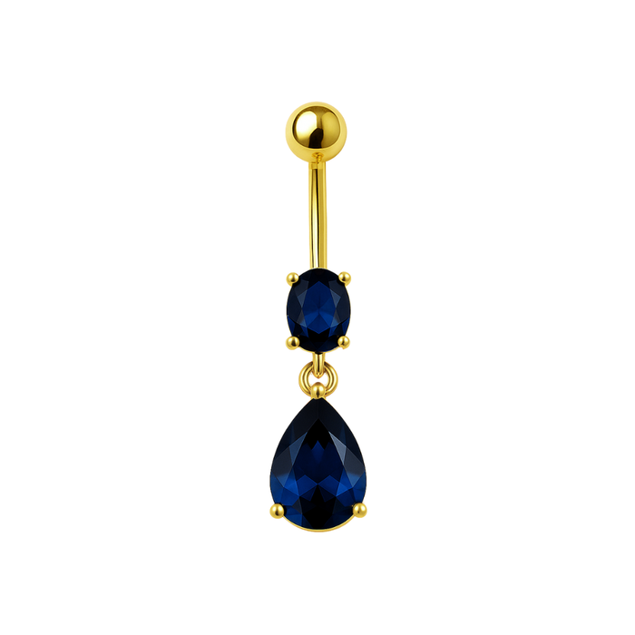 925 Sterling Silver Gold Plated Dangling Pear Belly Ring