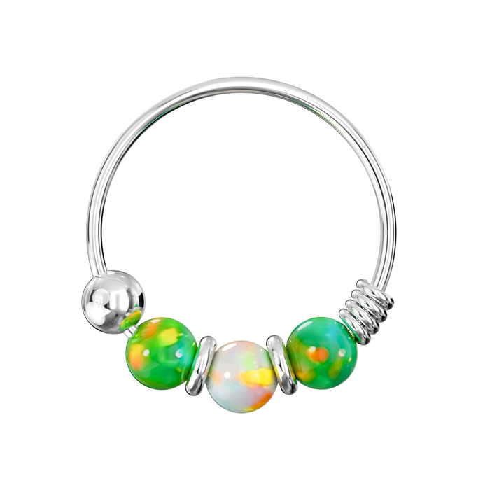 925 Sterling Silver AB Opal Bead in Center Nose Hoop Ring - Monster Piercing
