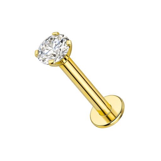 14K Gold Round Cubic Zirconia Jewelled Push Fit Top - Monster Piercing