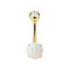 14K Gold Opal and CZ Belly Ring