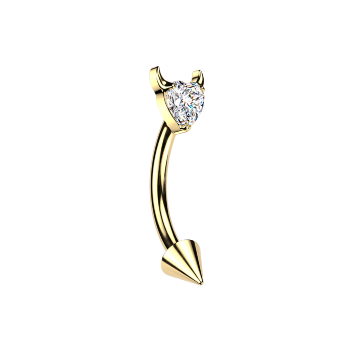 G23 Grade Titanium Devil Heart CZ Curved Bar