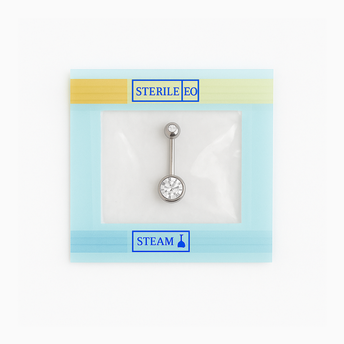 EO Gas Sterilised 316L Surgical Steel Double CZ Jewelled Banana Belly Ring - Monster Piercing