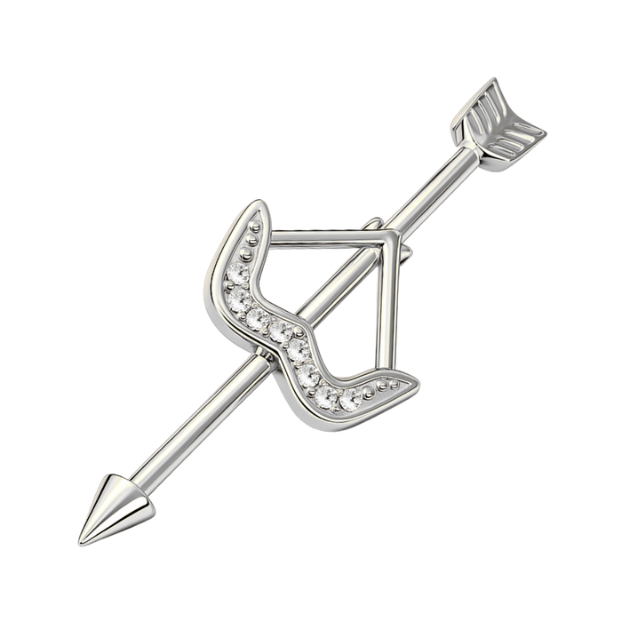 316L Surgical Steel With Anodised Arrow CZ Dazzling Bow Industrial Barbell
