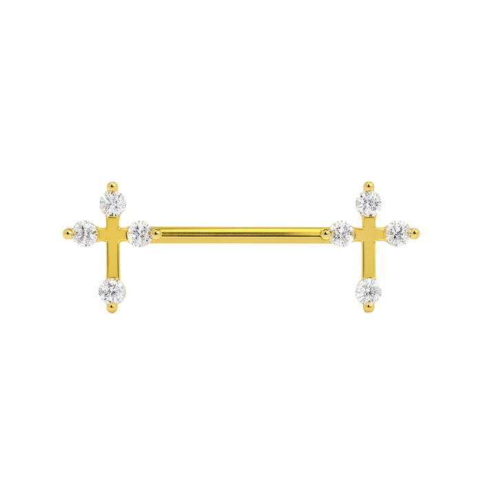 316L Surgical Steel Jewelled Cross Nipple Ring